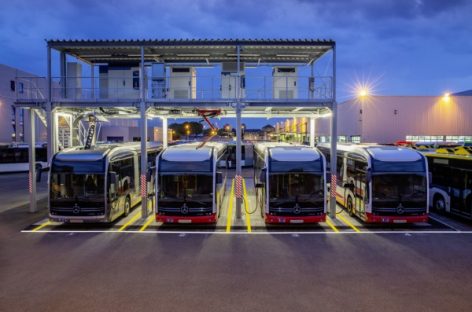 „Mercedes-Benz“ elektros įkrovimo stotis – Manheimo autobusų gamykloje