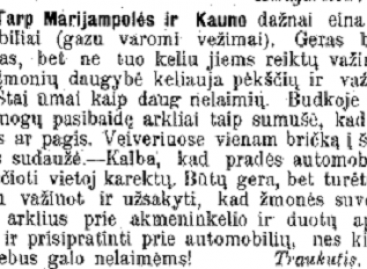 Keleivių vežimas Užnemunėje 1909-aisiais: pasibaidę arkliai ir reikalavimas važinėti lėčiau
