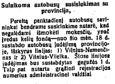 Prieš 90 metų sustabdytas autobusų susisiekimas tarp Vilniaus ir provincijos