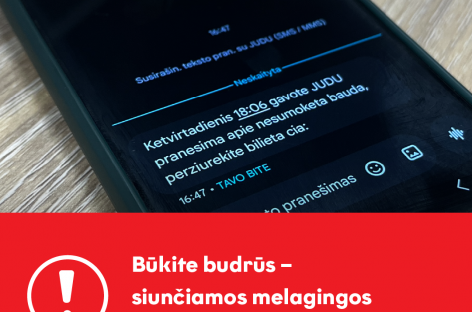 JUDU įspėja apie sukčių platinamas melagingas SMS žinutes