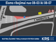 Eismo ribojimai T. Narbuto gatvėje Vilniuje ties Laisvės prospektu rugpjūčio 3–14 d.
