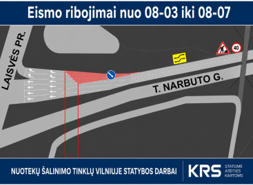 Eismo ribojimai T. Narbuto gatvėje Vilniuje ties Laisvės prospektu rugpjūčio 3–14 d.